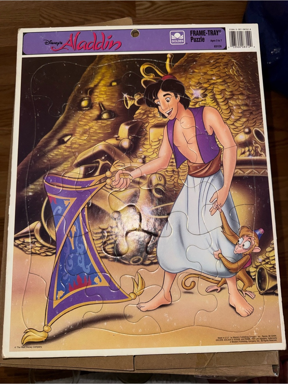 Vintage Disneys Aladdin Golden Frame Tray Puzzle 14.5"x11.5" 21 Pc
